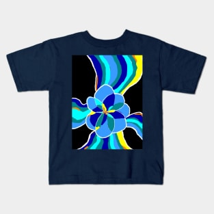 Flower Waves in Black Kids T-Shirt